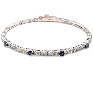 14k White Gold 0.87Ct Sapphire, 0.99Ct Diamond Flexible Bangle Bracelet