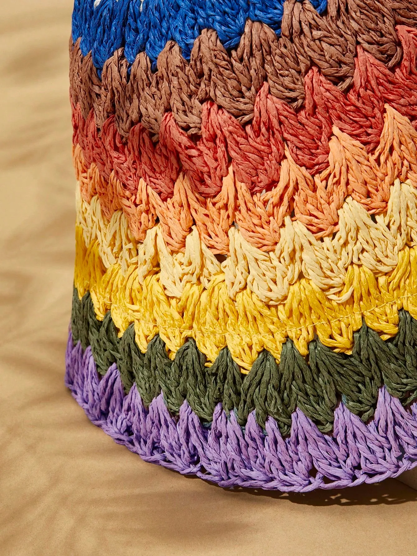 1pc Woven Rainbow Striped Bucket Hat