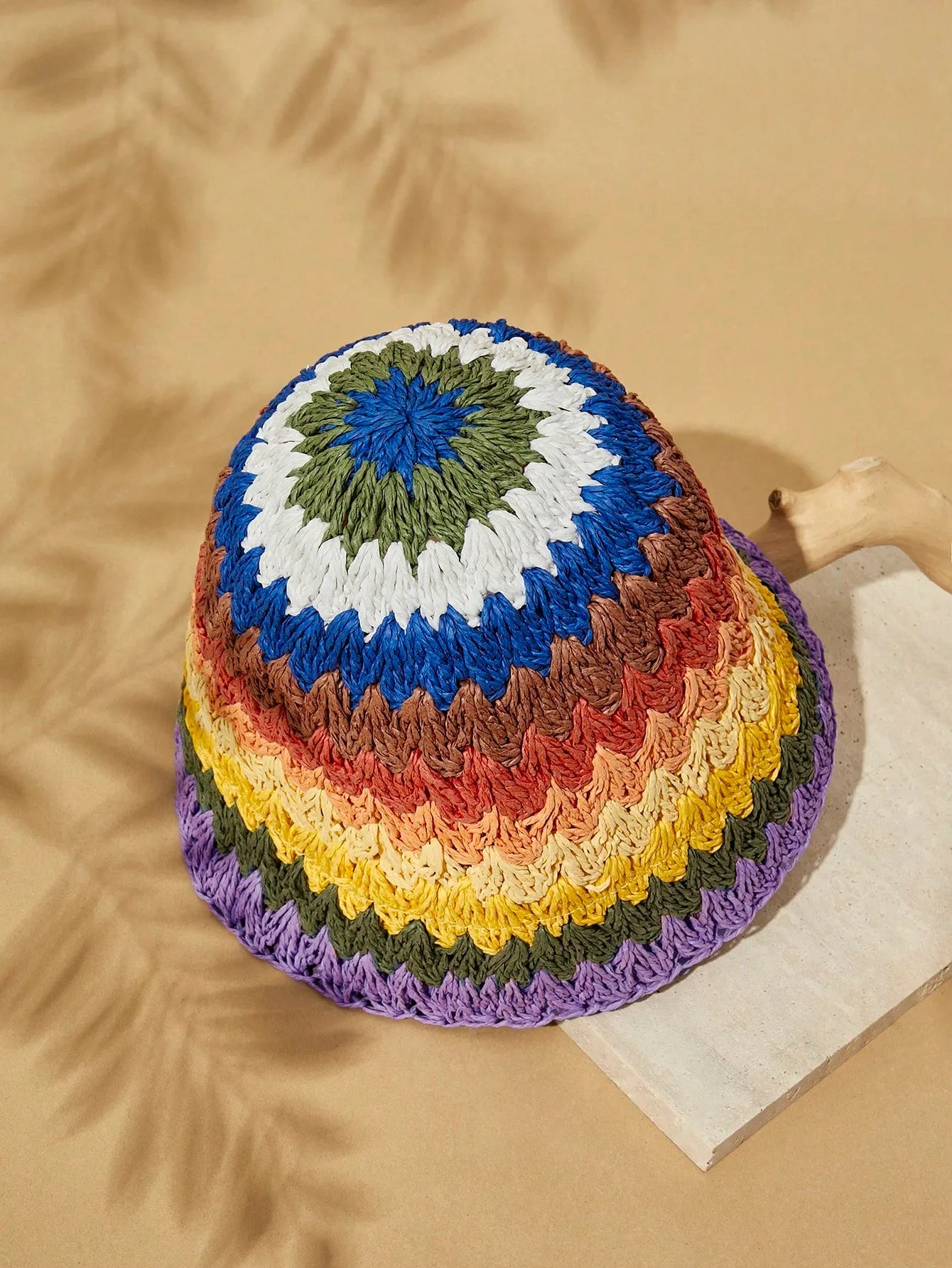 1pc Woven Rainbow Striped Bucket Hat