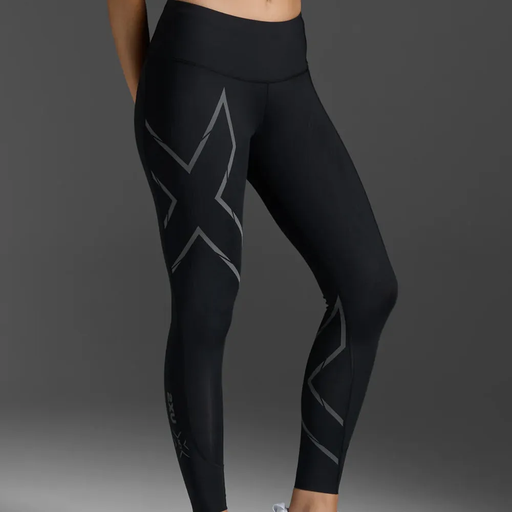 2XU Light Speed Womens Mid-Rise Compression Tights - Black/ Black Reflective