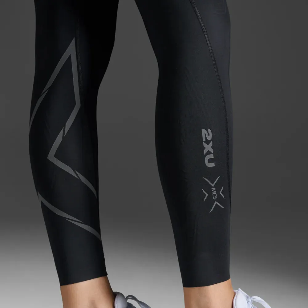 2XU Light Speed Womens Mid-Rise Compression Tights - Black/ Black Reflective