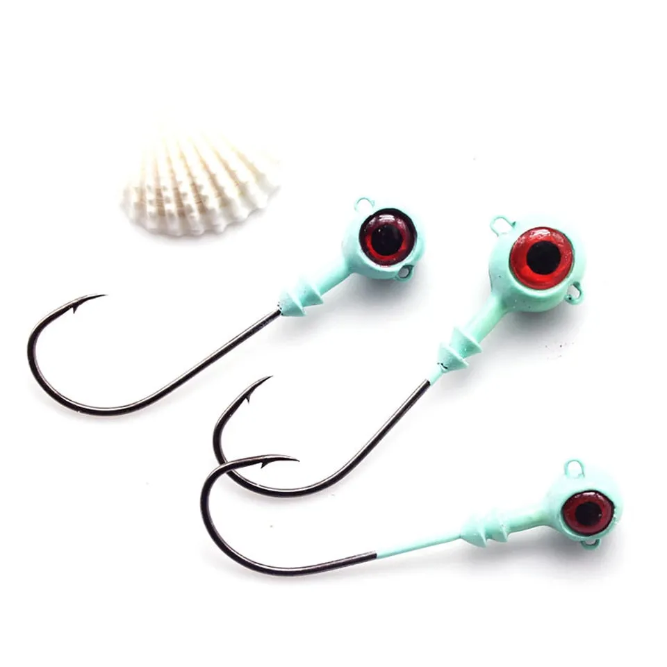 3PCS 6G/7.5G/12G Fishing Luminous 3D Eyes jig Head Hooks glowing soft plastic lure Accessories