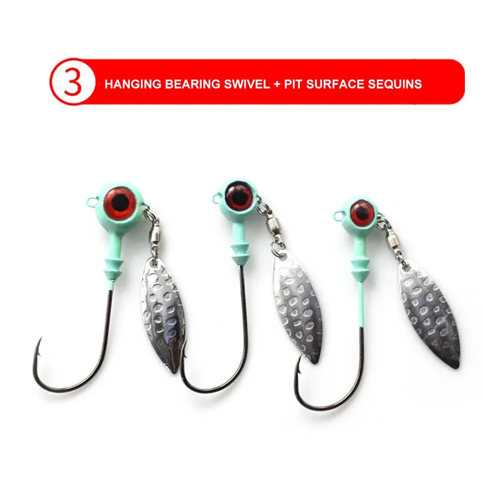 3PCS 6G/7.5G/12G Fishing Luminous 3D Eyes jig Head Hooks glowing soft plastic lure Accessories