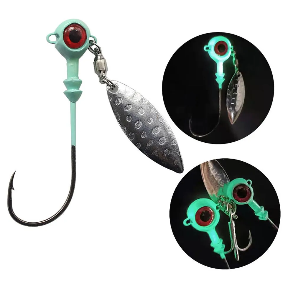 3PCS 6G/7.5G/12G Fishing Luminous 3D Eyes jig Head Hooks glowing soft plastic lure Accessories