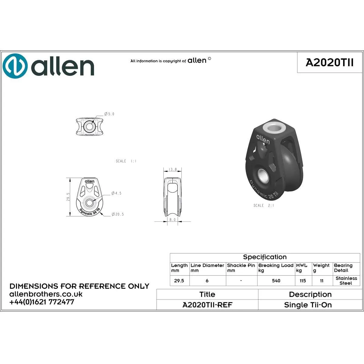 Allen 20mm Single Tii On Block