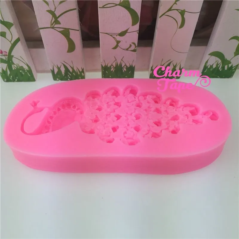 Big Size Peacock Food Grade Silicon silicone mold for uv resin /cake/ fondant flexible mold H3687