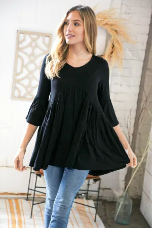 Black Babydoll Bell Sleeve Top