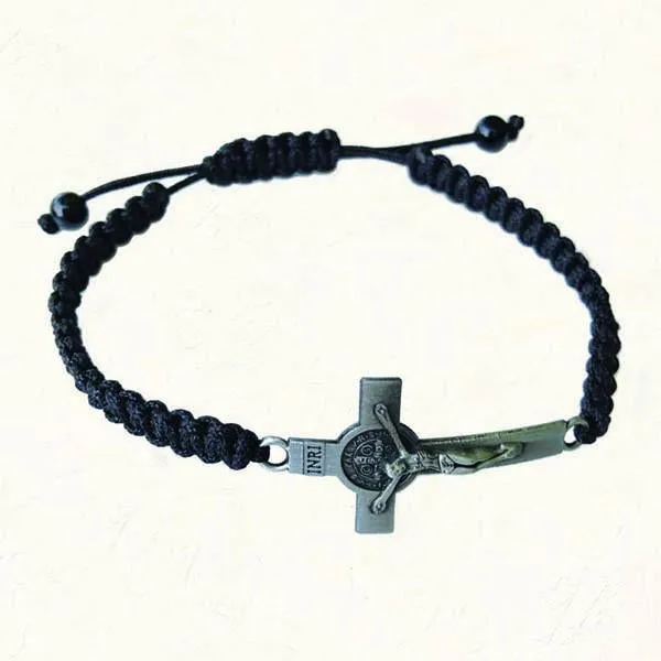 Black Slipknot Benedictine Crucifix Bracelet