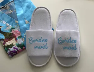Bridesmaid Slippers - Light Blue Glitter Script, Style C