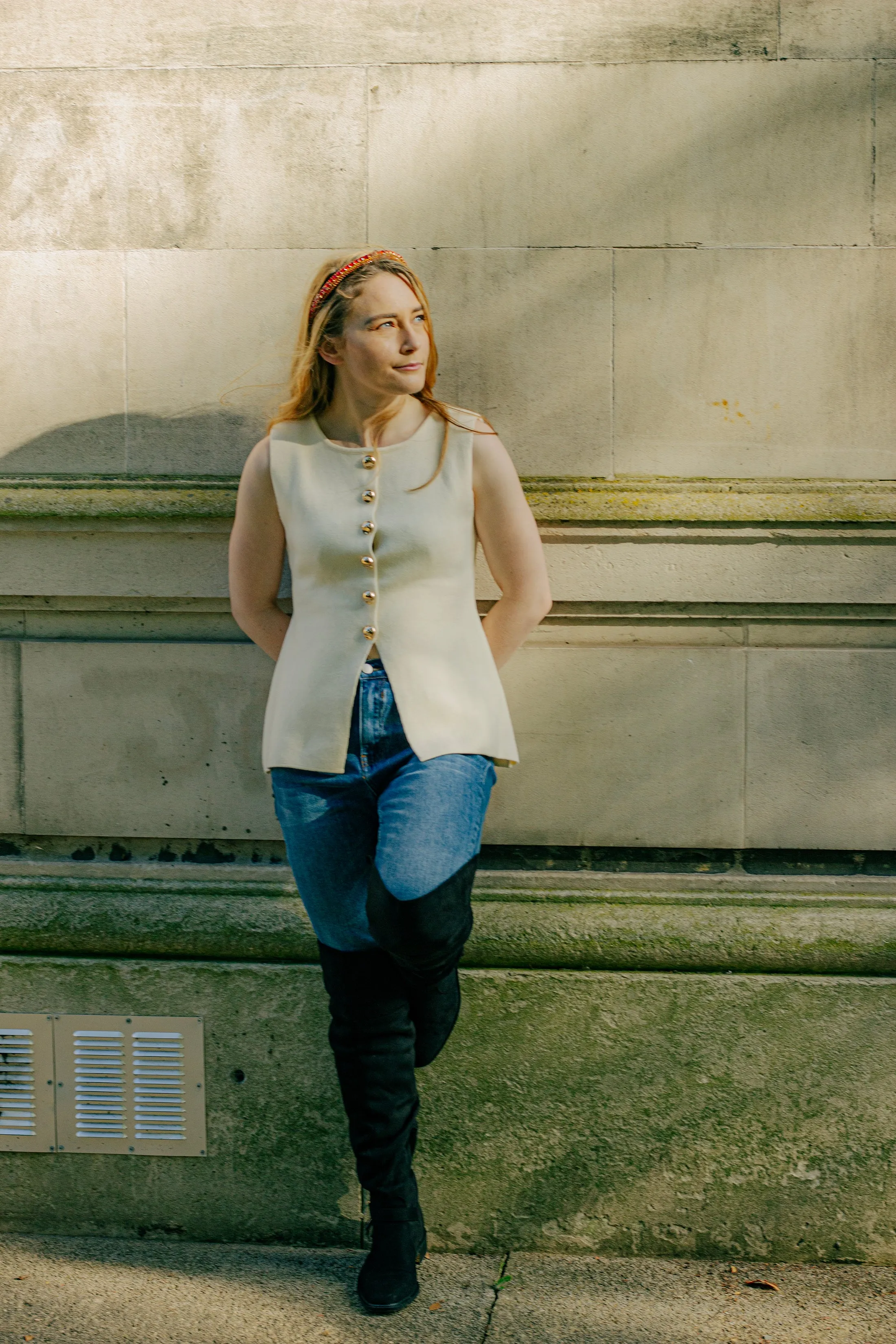Button Down Split Front Peplum Vest Top