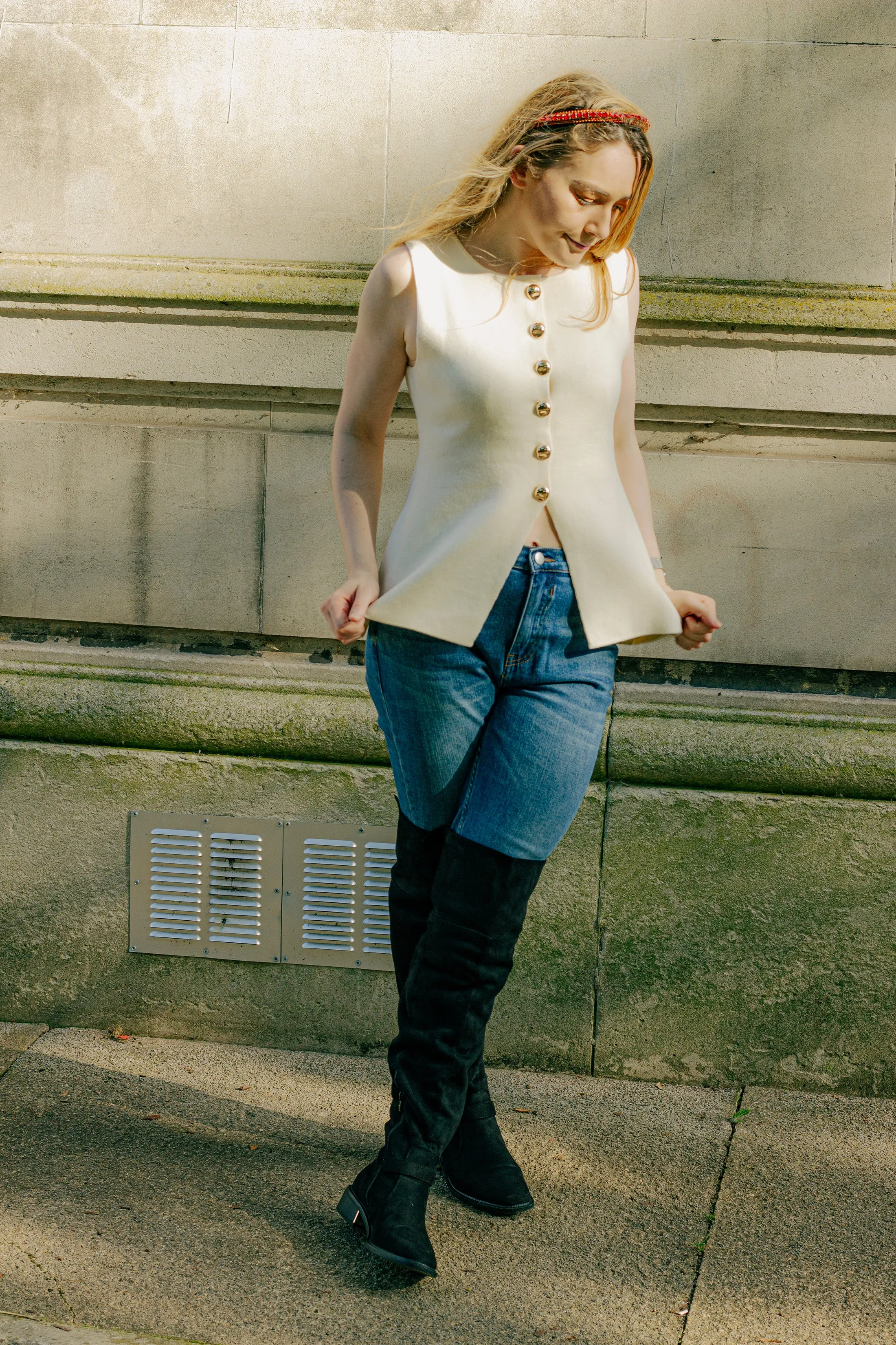 Button Down Split Front Peplum Vest Top