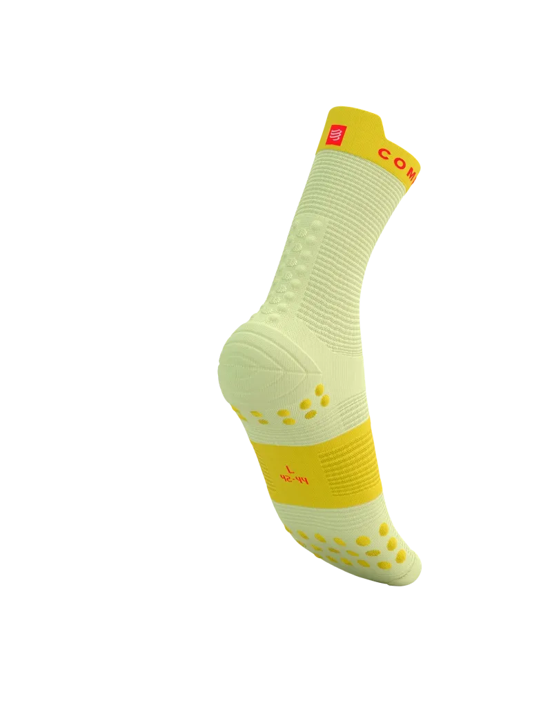 Compressport Unisex's Pro Racing Socks v4.0 Run High - Elf Yellow/Fluo Red