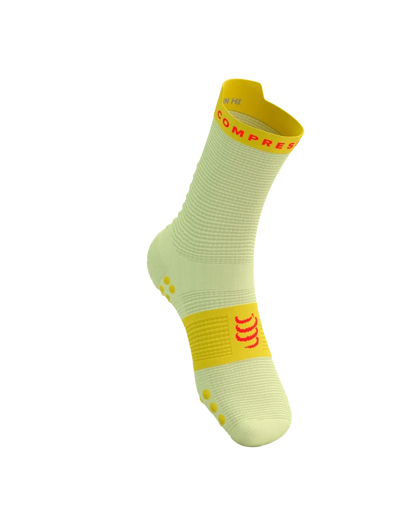 Compressport Unisex's Pro Racing Socks v4.0 Run High - Elf Yellow/Fluo Red