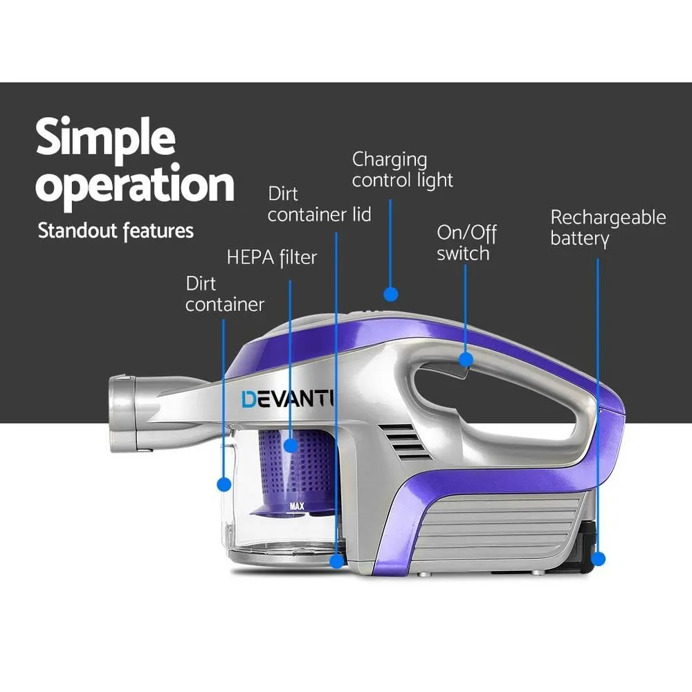 Cordless 150w Handstick Vacuum Cleaner Purple and Grey