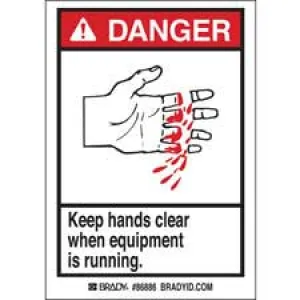 DANGER Keep hands clear when equipment is running. Labels