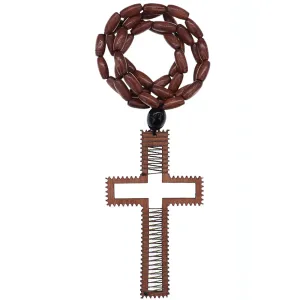 Dark Brown Beaded Woven Cross Necklace
