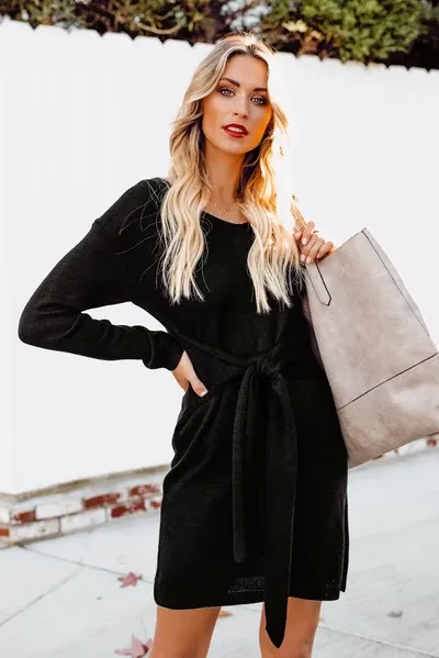 Don’t Let Me Go Tie Sweater Dress