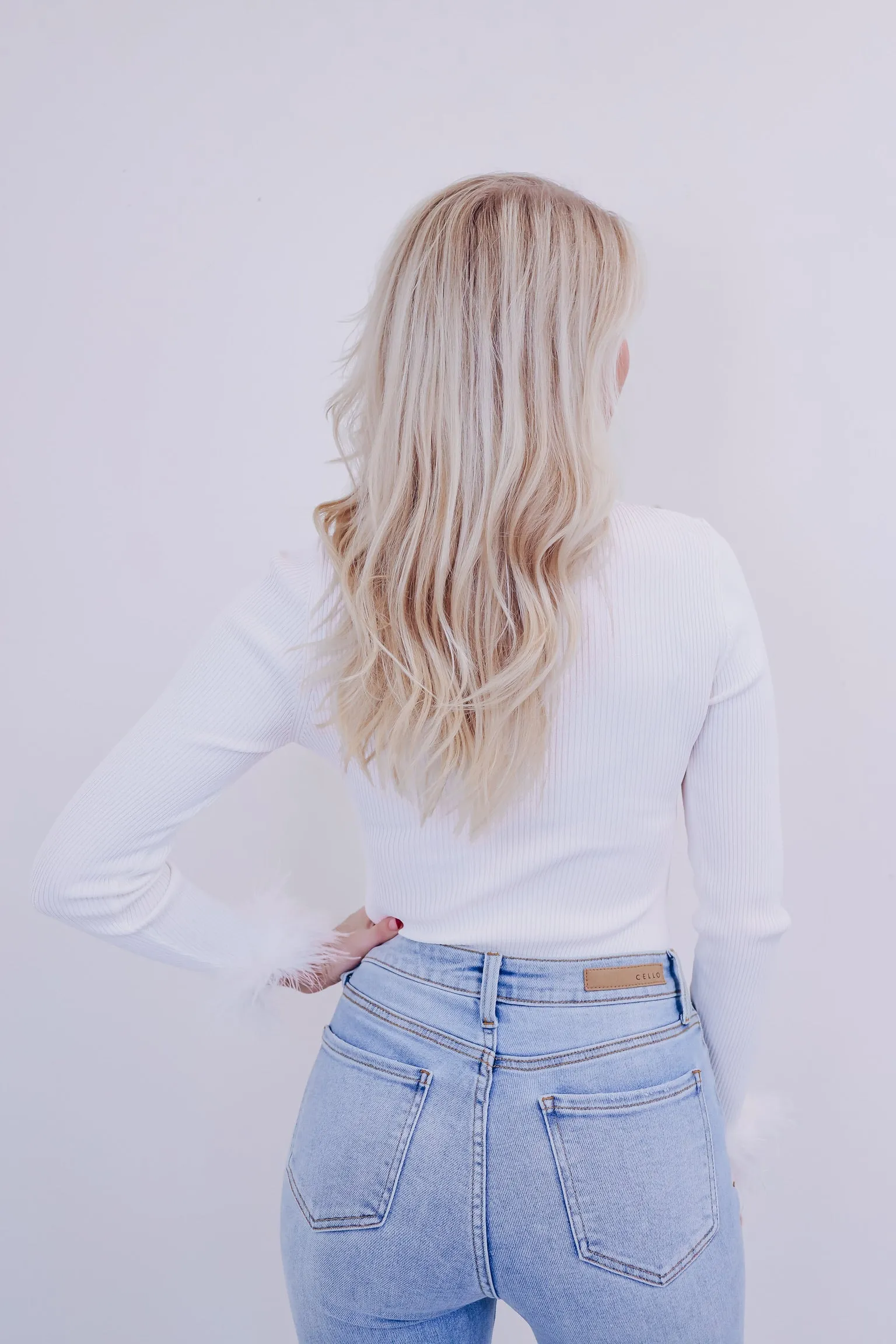 Flirty Fun Feather Trim Bodysuit - Ivory