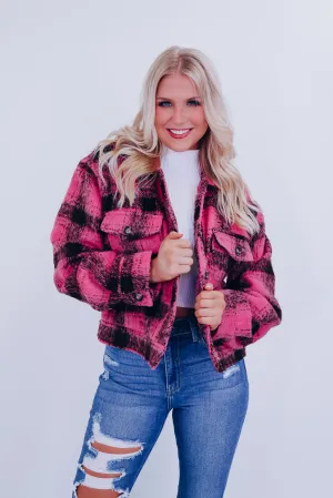 Foley Fuzzy Plaid Shacket - Pink
