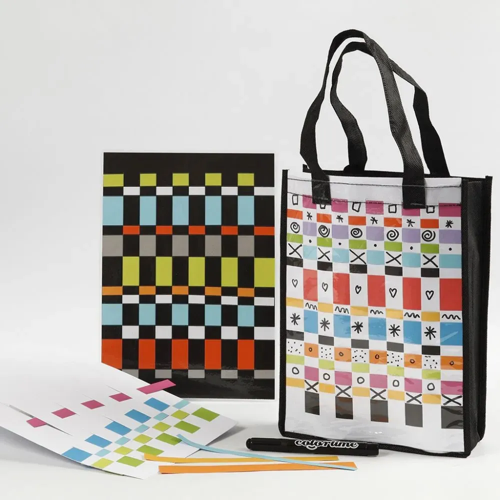 Full Quilling Set Weave Frames in Heavy-Duty Cardboard Punched Grooves Woven Strips in Two-Colour Printed Paper