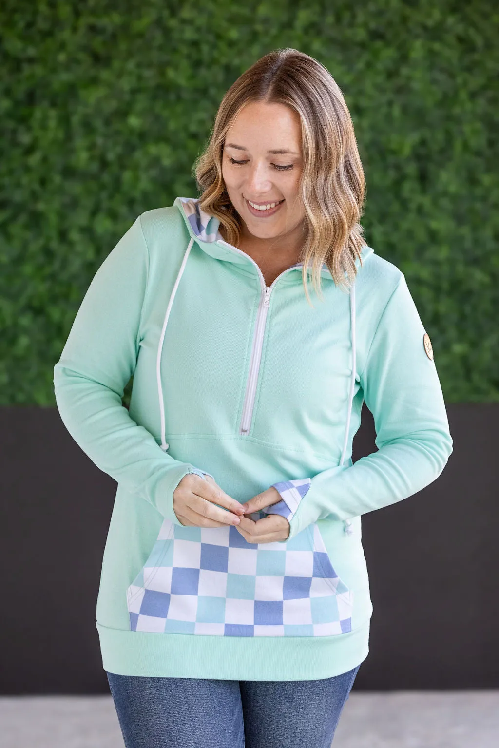 HalfZip Hoodie - Mint with Blue and Mint Checker