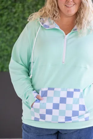 HalfZip Hoodie - Mint with Blue and Mint Checker