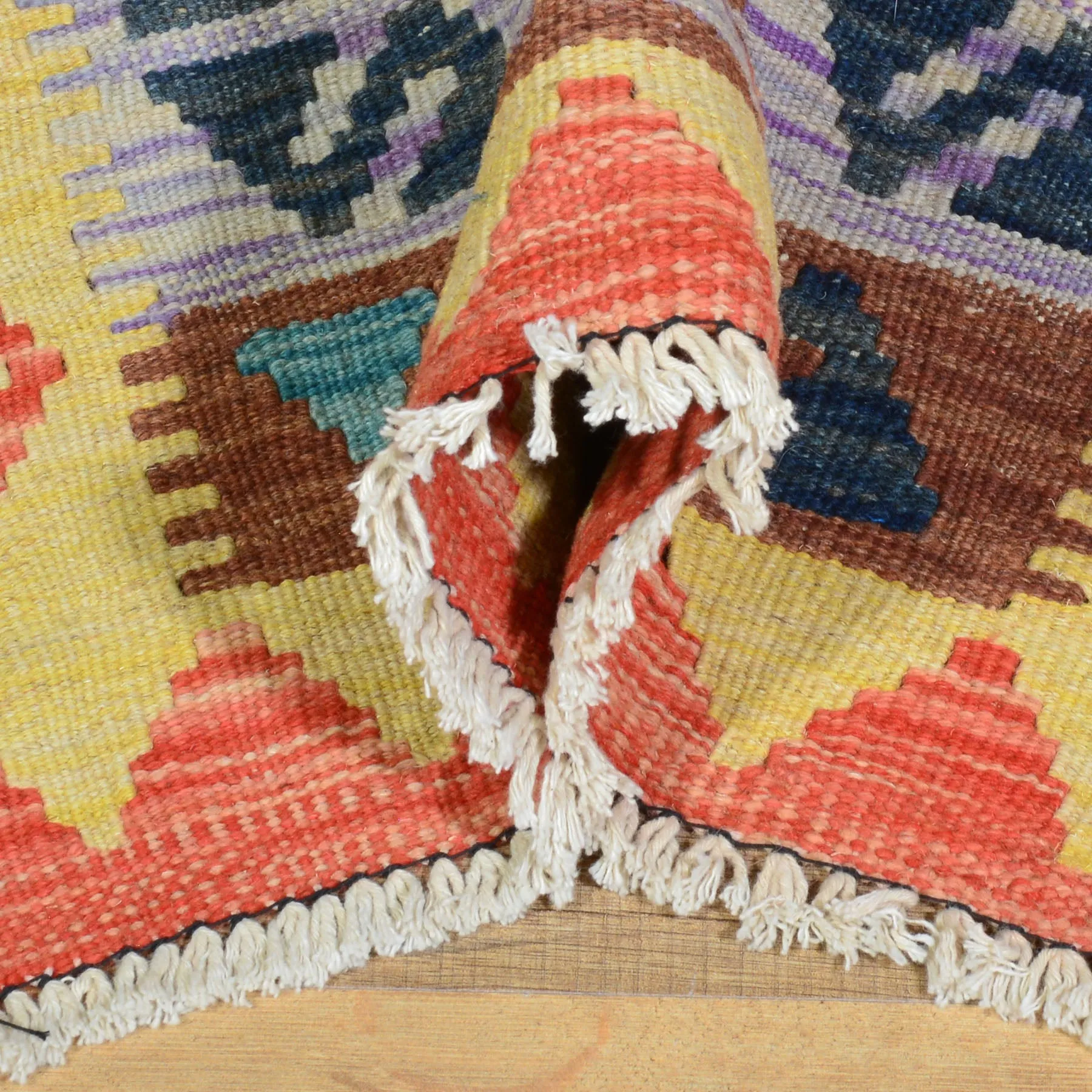 Hand-Woven Southwestern Afghan Mimana Kilim Handmade Wool Rug (Size 1.11 X 2.9) Brrsf-1716