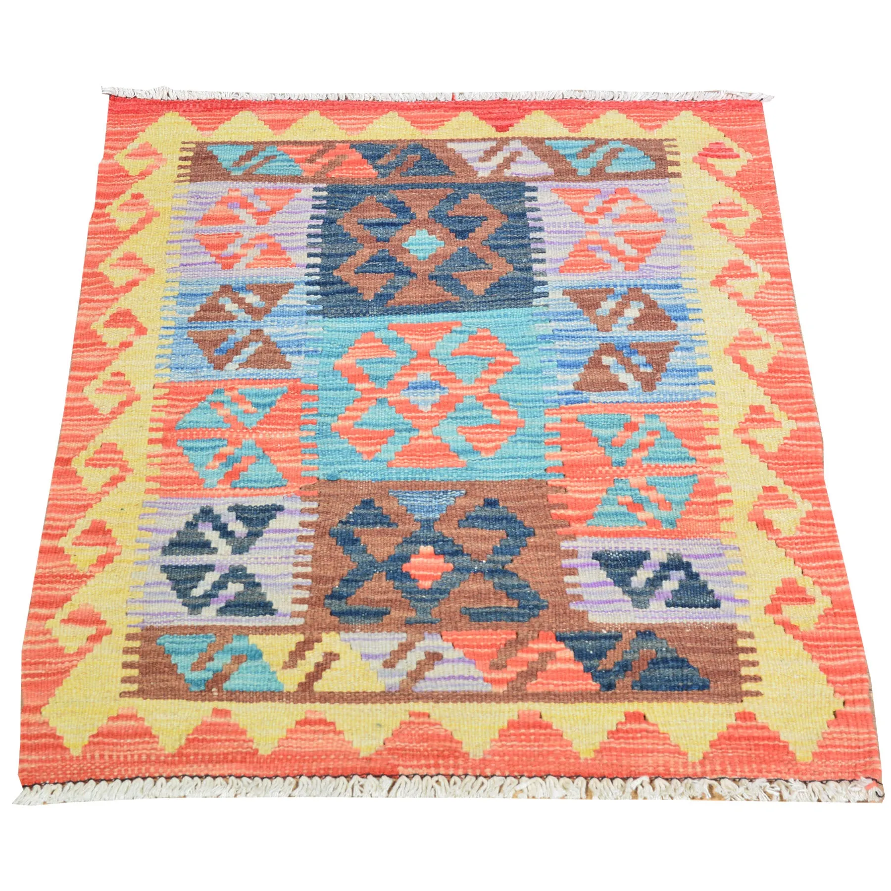 Hand-Woven Southwestern Afghan Mimana Kilim Handmade Wool Rug (Size 1.11 X 2.9) Brrsf-1716
