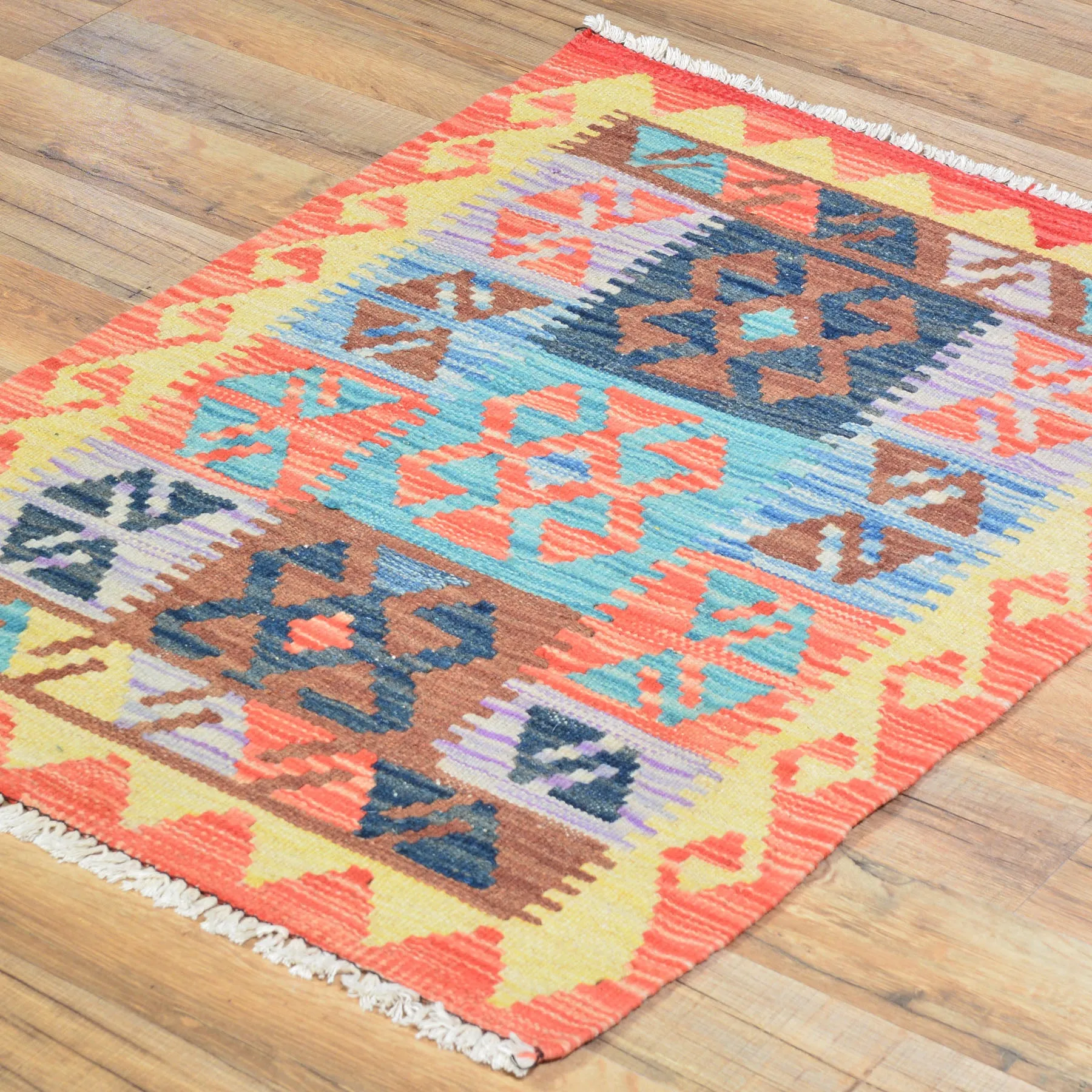 Hand-Woven Southwestern Afghan Mimana Kilim Handmade Wool Rug (Size 1.11 X 2.9) Brrsf-1716