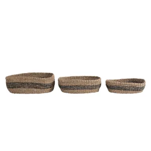 HAND WOVEN STRIPE SEAGRASS BASKET-MEDIUM