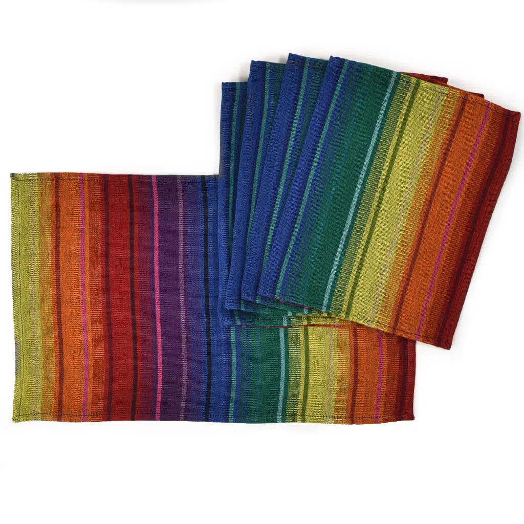 Hand Woven Striped Placemat Set | Rainbow