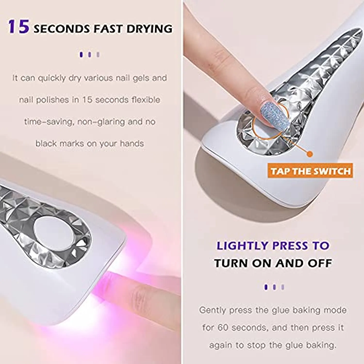 Handheld LED Nail Lamp, Mini Wireless UV Nail Light Rechargable Portable Nail Dryer Nail Polish Curing Lamp Fast-Dry,Dolphin Shape Nail Dryer Machine for DIY & Salon Manicure