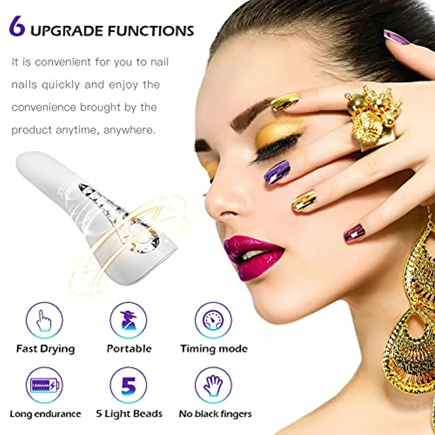 Handheld LED Nail Lamp, Mini Wireless UV Nail Light Rechargable Portable Nail Dryer Nail Polish Curing Lamp Fast-Dry,Dolphin Shape Nail Dryer Machine for DIY & Salon Manicure