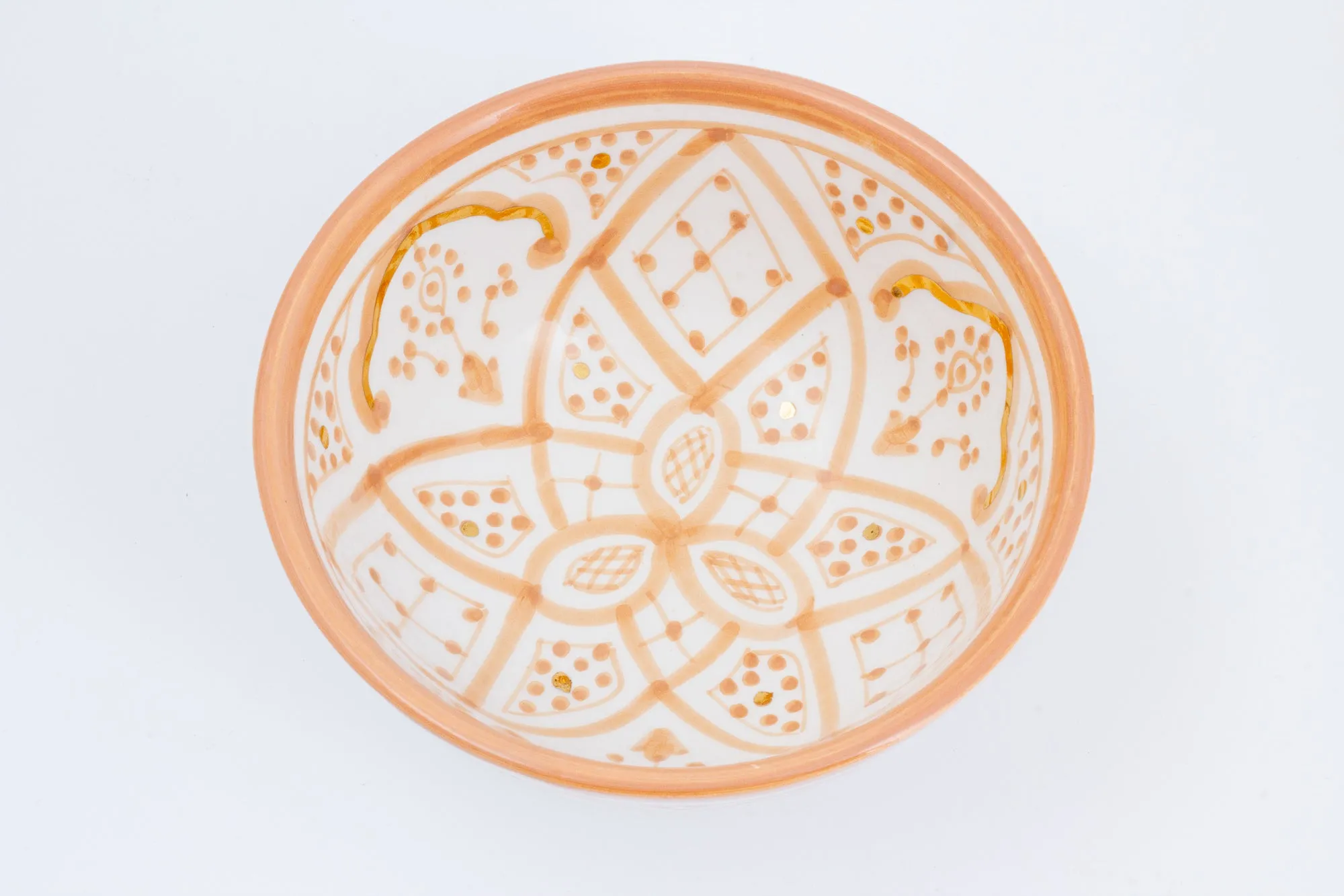 Handmade Nude Glazed Moroccan Bowl with 12K Gold Accents | Medium