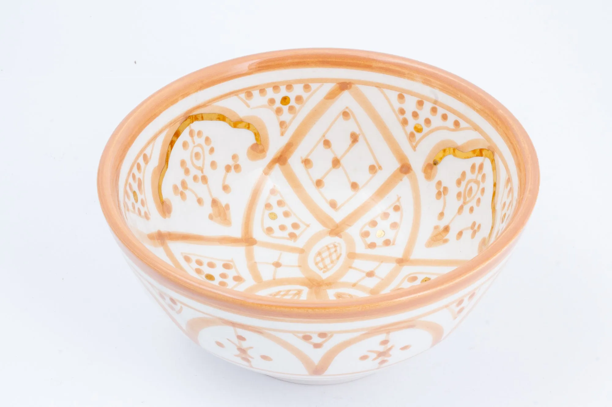 Handmade Nude Glazed Moroccan Bowl with 12K Gold Accents | Medium