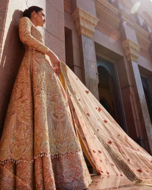 Heavy Bridal Pink Lehengas with Gown Dress #BN1143