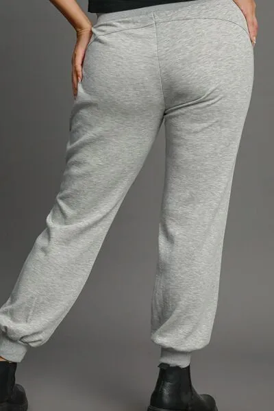 High Rise Elastic Waist Knit Joggers with Pockets Gray