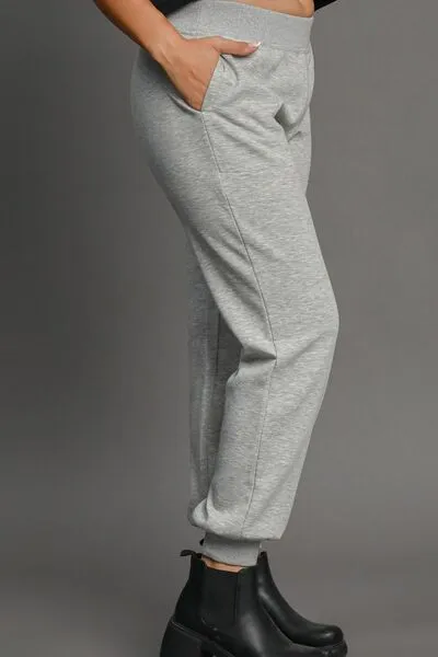 High Rise Elastic Waist Knit Joggers with Pockets Gray