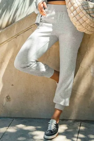 High Rise Elastic Waist Knit Joggers with Pockets Gray