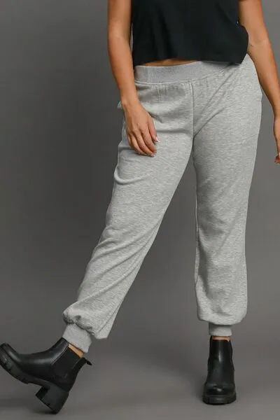 High Rise Elastic Waist Knit Joggers with Pockets Gray