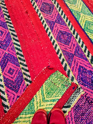 Humbug with pink, purple and green Peruvian Frazada