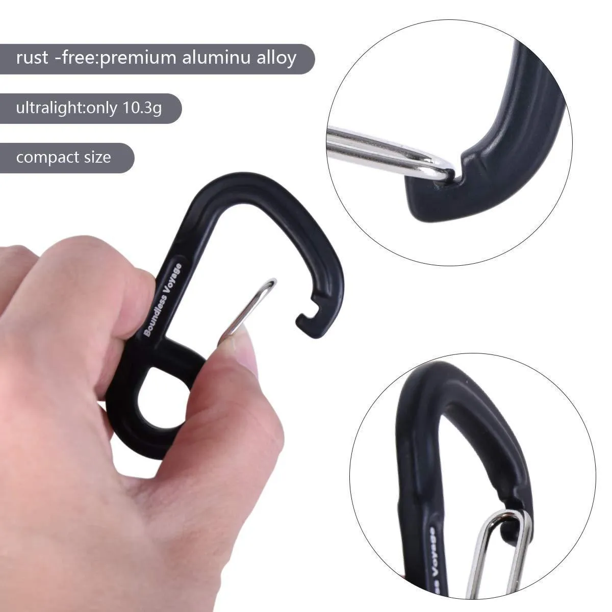 iBasingo 1/6/10 Pack Aluminum Alloy Carabiner Clips Outdoor Camping Climbing Snag-Free Wiregate Carabiners Buckle Keychain for Hiking Traveling Backpacking