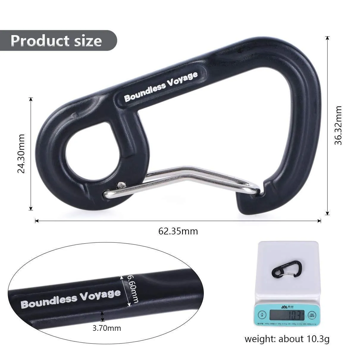 iBasingo 1/6/10 Pack Aluminum Alloy Carabiner Clips Outdoor Camping Climbing Snag-Free Wiregate Carabiners Buckle Keychain for Hiking Traveling Backpacking