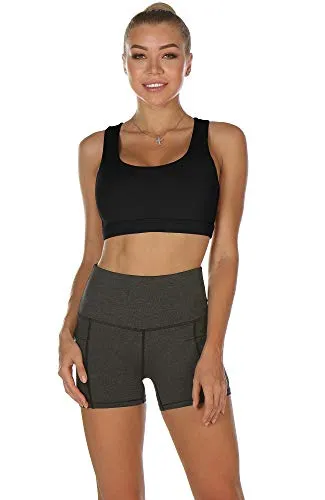 icyzone Women's Workout Yoga Clothes Activewear Printed Racerback Sports Bras (L, Black)