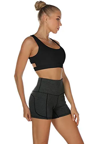 icyzone Women's Workout Yoga Clothes Activewear Printed Racerback Sports Bras (L, Black)