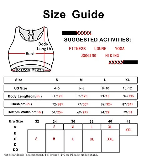icyzone Women's Workout Yoga Clothes Activewear Printed Racerback Sports Bras (L, Black)