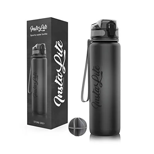 InstaLite Unbreakable Sports Water Bottle 1 Litre with Time Markings, BPA Free Non-Toxic Water Bottle for Gym, Office Water Bottle (Stone Grey, 1000 ML)