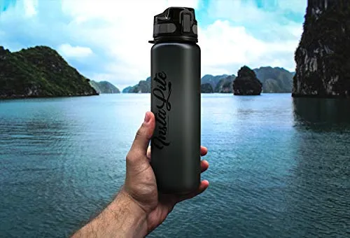 InstaLite Unbreakable Sports Water Bottle 1 Litre with Time Markings, BPA Free Non-Toxic Water Bottle for Gym, Office Water Bottle (Stone Grey, 1000 ML)