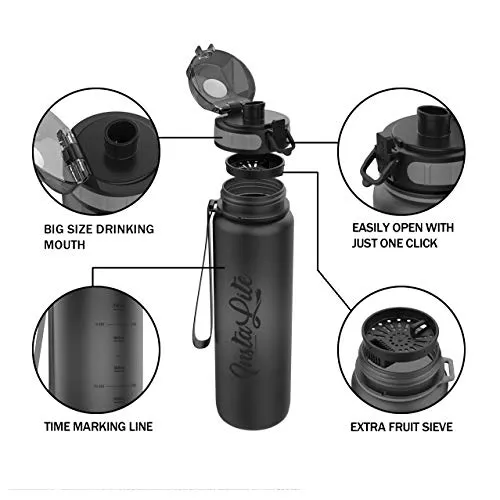 InstaLite Unbreakable Sports Water Bottle 1 Litre with Time Markings, BPA Free Non-Toxic Water Bottle for Gym, Office Water Bottle (Stone Grey, 1000 ML)