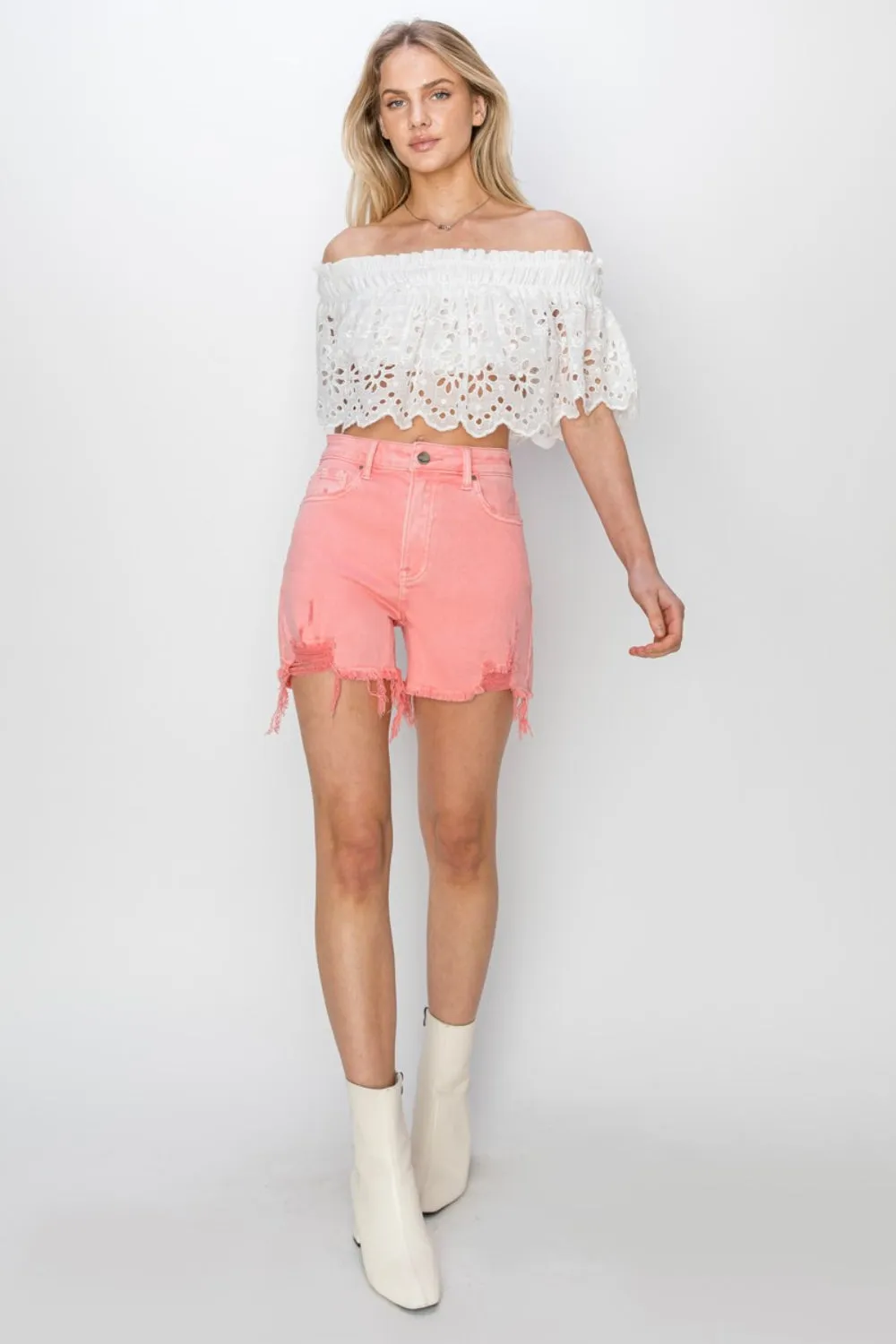Jalee High Rise Distressed Denim Shorts